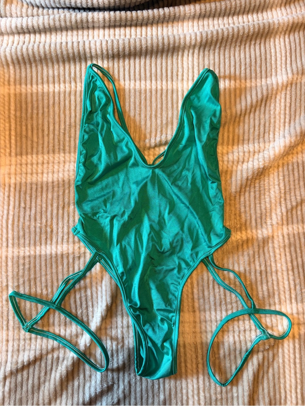 Deep Teal One-Piece Swimsuit with Thigh Garters